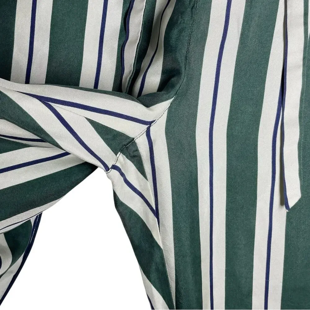 Sleepy Jones Green Cream Striped Silk Pajama Pants XS